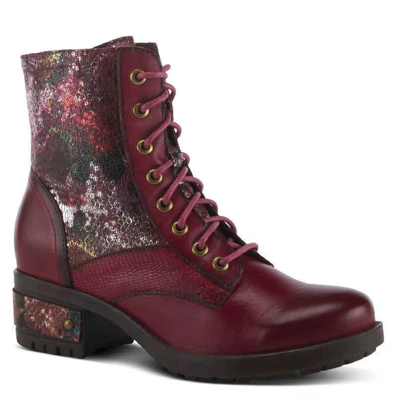 women's ornate mary jane heels-Women's Marty Metallic Boots In Bordeaux