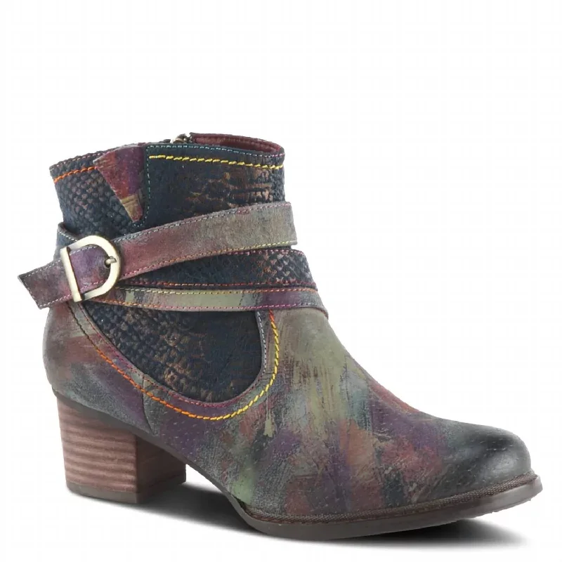 women's salmon leather sandals-Women's Shazzam Ankle Boot In Navy Multi