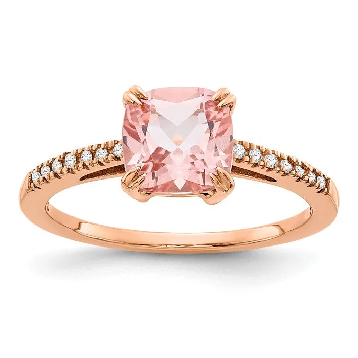 10k Rose Gold Cushion Cut Light Blush Topaz And Diamond Ring