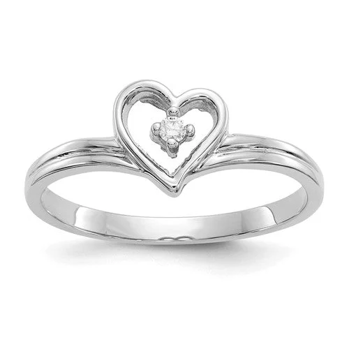 14k White Gold AA Diamond Heart Ring