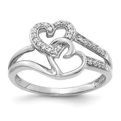 14k White Gold Diamond Hearts Ring