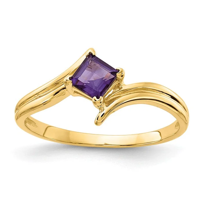 14k Yellow Gold 4mm Princess Cut Amethyst Ring