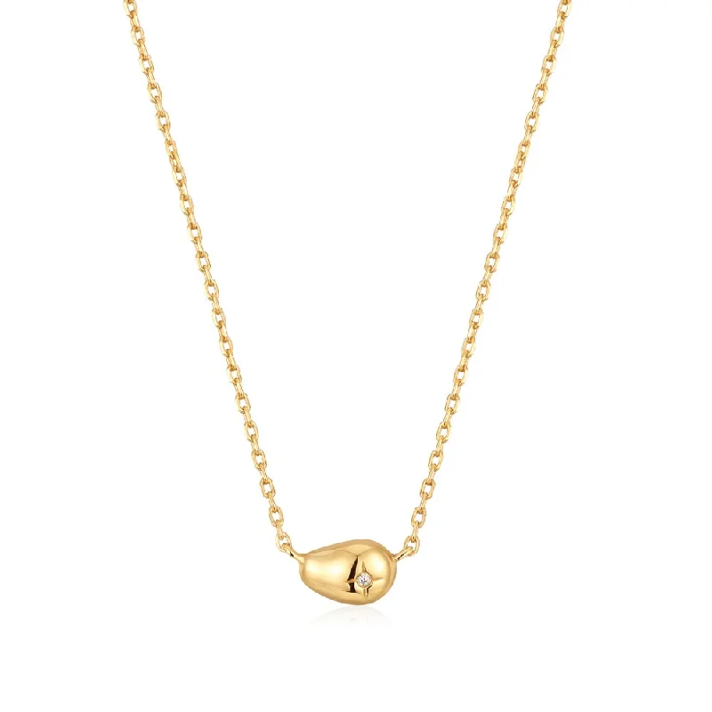 pearl leaf stud necklaces-14K Yellow Gold Plated Pebble Sparkle Necklace by Ania Haie