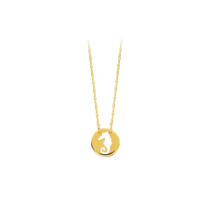 tribal quartz choker necklaces-14K Yellow Gold Seahorse Pendant Necklace by Midas Chain