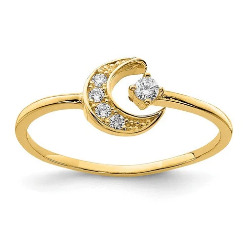 14k Yellow Gold Solid Petite CZ Moon Ring