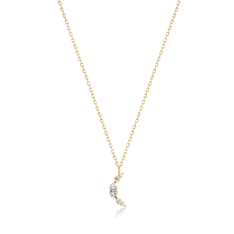 14K Yellow Gold White Sapphire Crescent Moon Necklace by Aurelie Gi