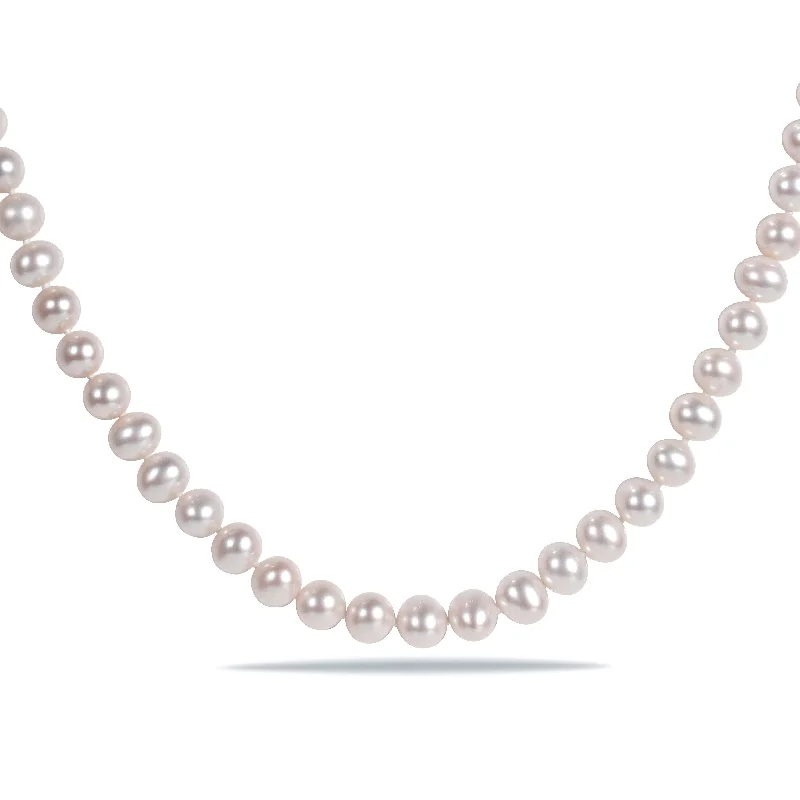 6-7 MM Cultured FW Pearl Necklace with Sterling Silver Fish-Eye Clasp by Miadora - 16 in x 7.7 mm