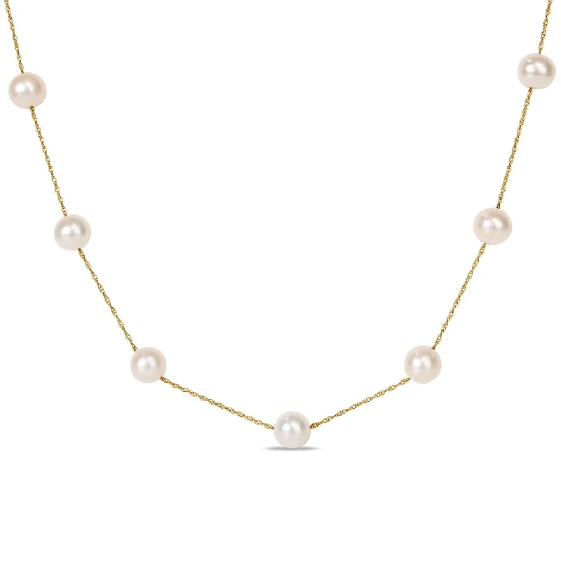 crystal lotus bracelets-7-8 MM Cultured FW Pearl Tin-Cup Necklace in 10k Yellow Gold by Miadora - 8.7 mm x 17 inch x 7.6 mm - 8.7 mm x 17 inch x 7.6 mm