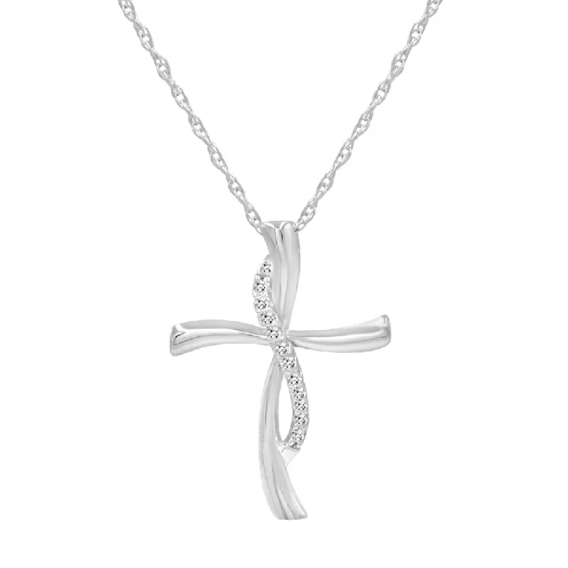 silver moon choker necklaces-Amanda Rose Collection 1/10ct TW Diamond Cross Pendant Necklace Set in Sterling Silver