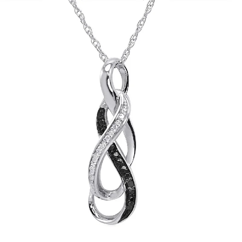 Amanda Rose Collection Black and White Diamond Infinity Pendant Necklace in Sterling Silver