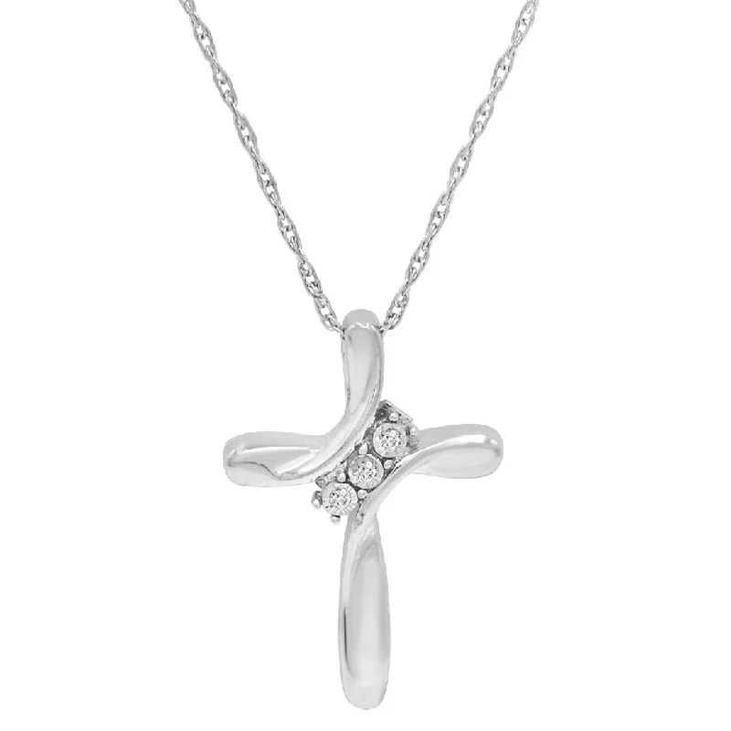 Amanda Rose CollectionThree Stone Diamond Cross Pendant Necklace set in Sterling Silver