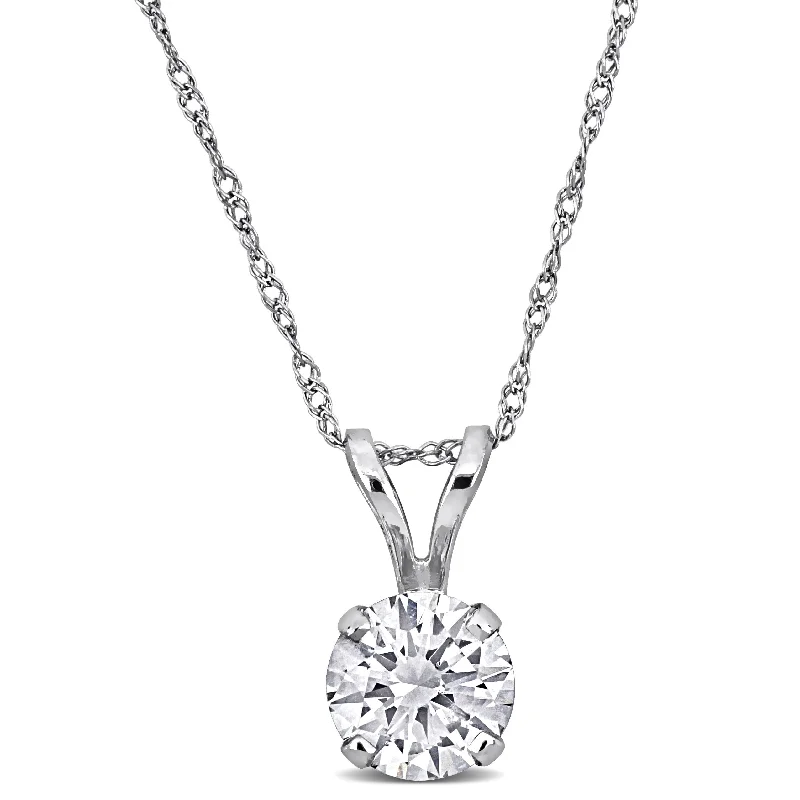 Created Forever by Miadora 1ct TDW Lab-Grown Diamond Solitaire Pendant with Chain in 14k White Gold - 17 in