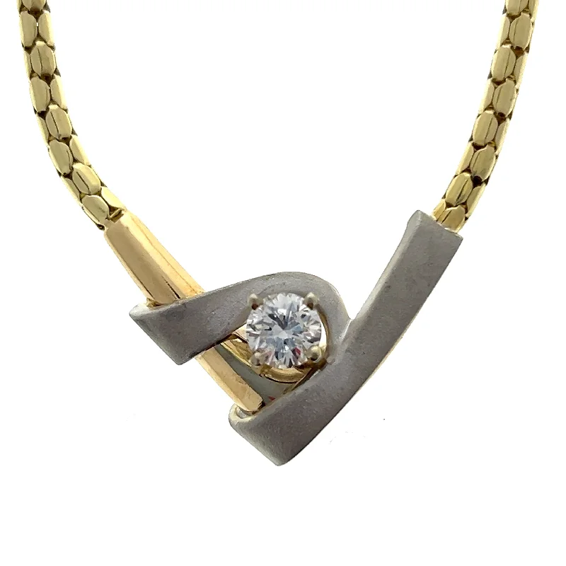 Estate 14K Two Tone Gold 0.50ctw Round Diamond Chevron Necklace