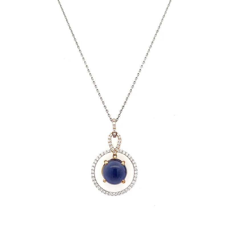 Estate 14K Two Tone Gold 4.04ctw Iolite & Diamond Open Halo Necklace