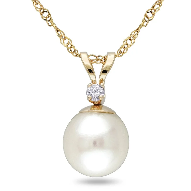 Miadora 14k Cultured Freshwater Pearl Diamond Pendant (7-7.5 mm)