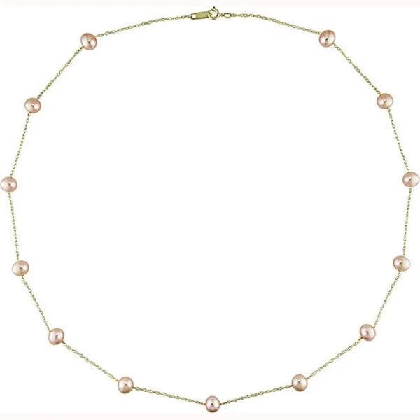 resin apatite drop chokers-Miadora 14k Yellow Gold Pink Cultured Freshwater Pearl Tin-cup Necklace (5-6mm)