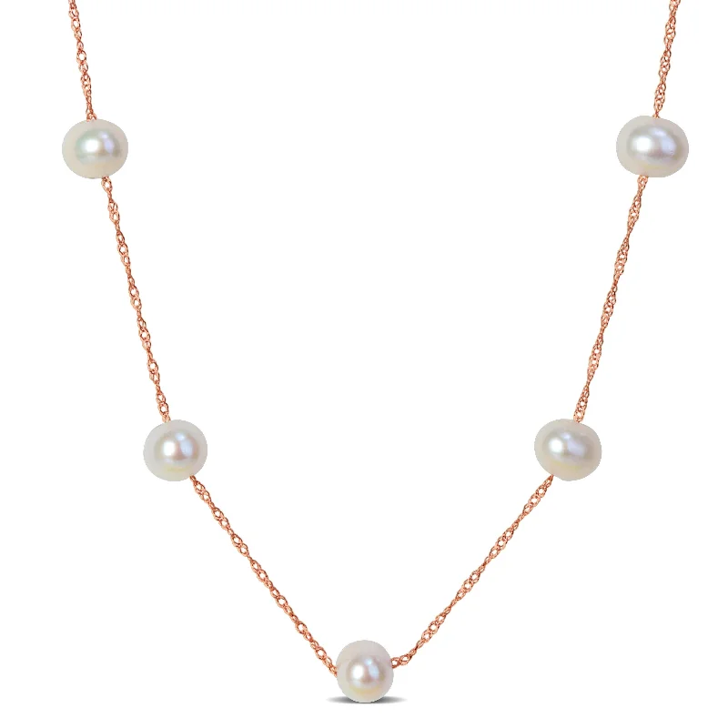 delicate jade anklets-Miadora 5.5-6mm Cultured Freshwater Pearl Tin-Cup 10k Rose Gold