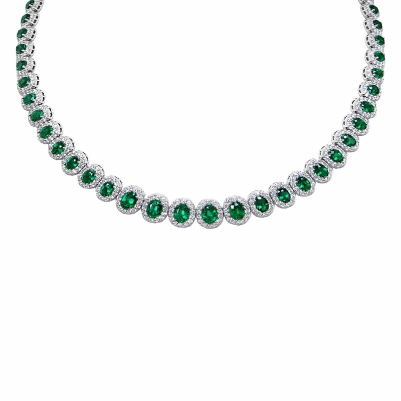 Emerald & Diamond Graduated Halo Necklace