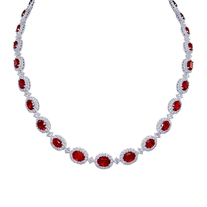 engraved silver wave choker pendants-Ruby & Diamond Graduated Halo Necklace