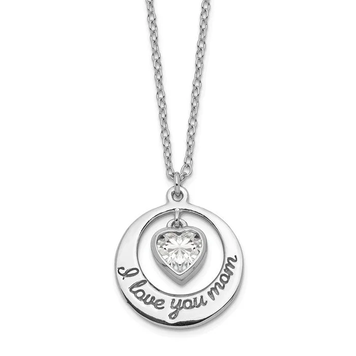 handmade zircon necklaces-Sterling Silver CZ Heart I Love You Mom Necklace