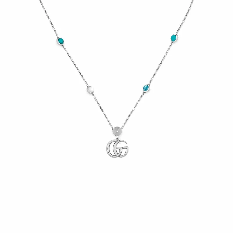 silver vine pendants-Double G Necklace with Mother of Pearl and Blue Topaz Stations