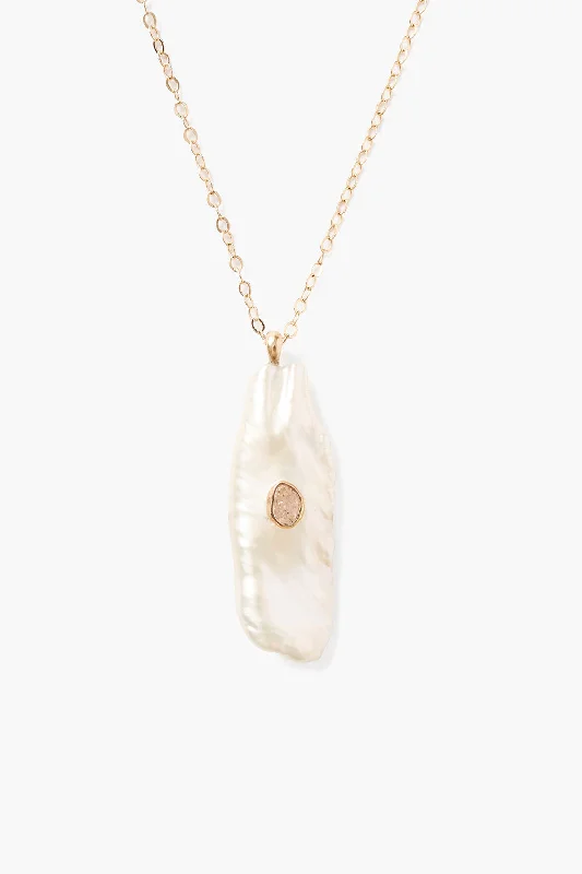 tribal quartz pendants-14k White Biwa Pearl Oasis Necklace