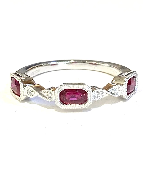 engraved gold knot chokers-14k White Gold Diamond and Ruby Ring