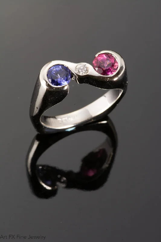 minimalist platinum pendants-14k White Gold Tanzanite Pink Tourmaline and Diamond Ring