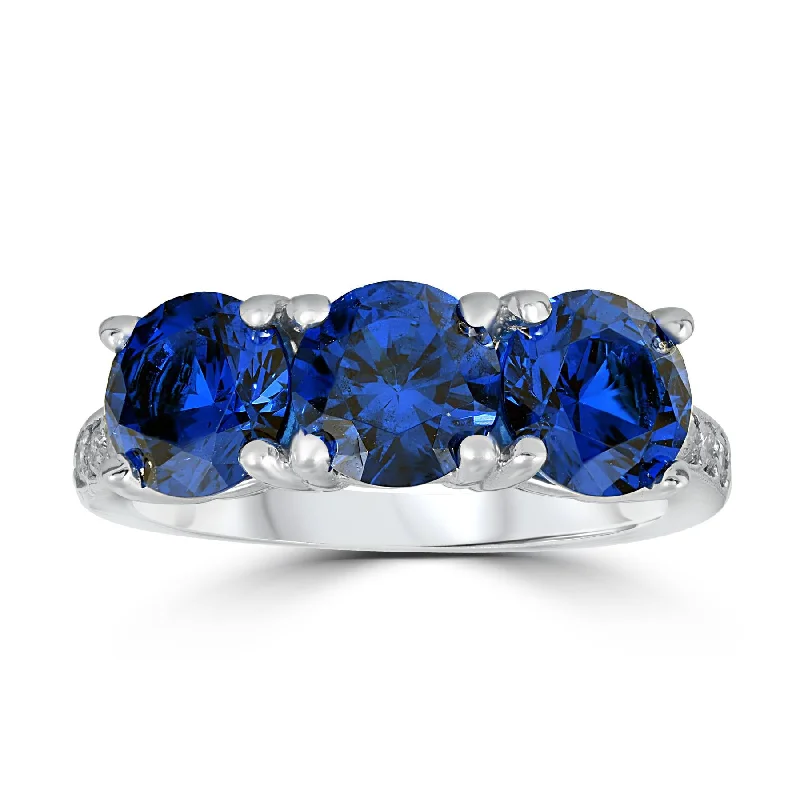 engraved silver leaf pendants-3 3/4ct Diamond & Synthetic Blue Sapphire Ring 10K White Gold 3- Stone