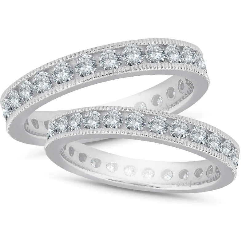 diamond star choker necklaces-3ct Diamond Eternity Milgrain Wedding Ring Guard Set