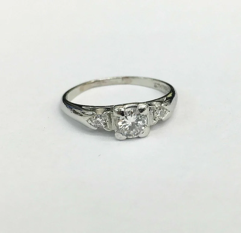 minimalist tin necklaces-Antique Platinum Diamond WeddingRing Circa 1940's 0.40 Carat t.w. F SI Diamonds