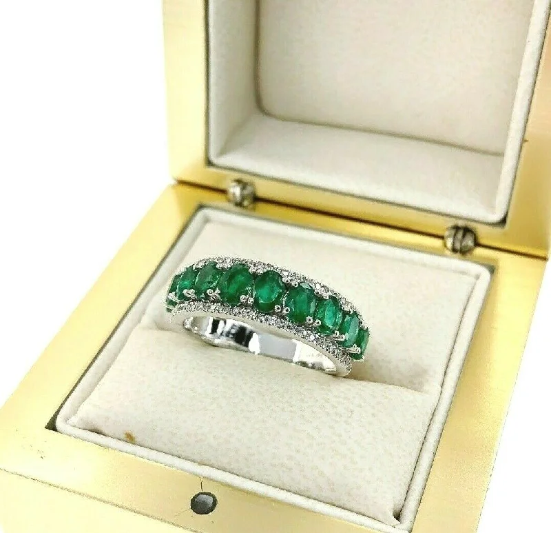 luxury tourmaline necklaces-Fine 1.84 Carats t.w. Diamond and Emerald Anniversary Ring May Birthstone 14K