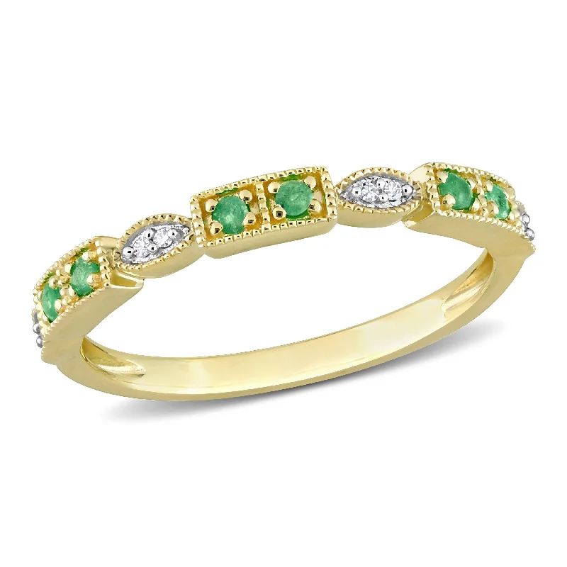 silver knot choker necklaces-Miadora 1/8ct TGW Emerald and Diamond Accent Semi-Eternity Ring in 10k Yellow Gold