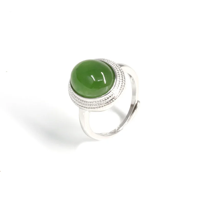 gothic chalcedony pendants-RealJade® "Classic Oval" Sterling Silver Real Green Nephrite Jade Classic Ring For Her