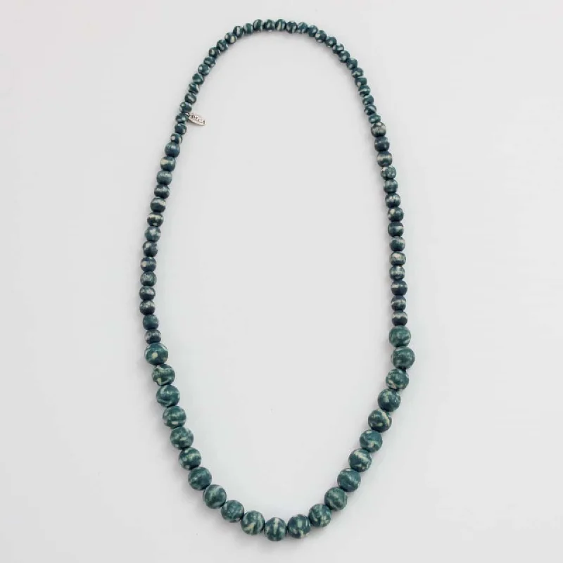 rainbow kunzite necklaces-Teal Marbled Beaded Zahara Necklace