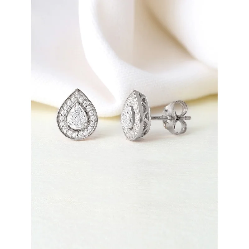 vintage bronze wave pendants-1/6ct TDW Diamond Halo Stud Earrings in Silver by De Couer