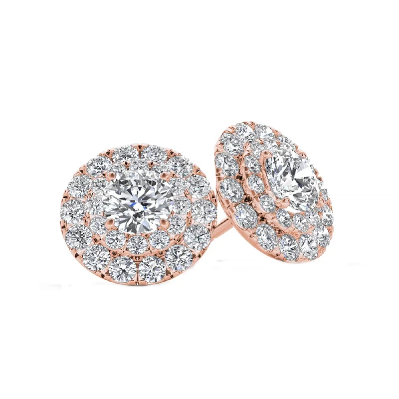 gold leaf stud pendants-De Couer 10k Rose Gold 1ct TDW Diamond Halo Stud Earring - Pink