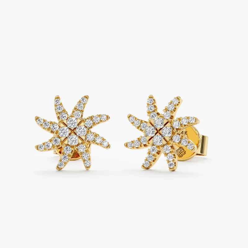 pearl leaf stud pendants-Sunburst Diamond Stud Earrings, Aisha