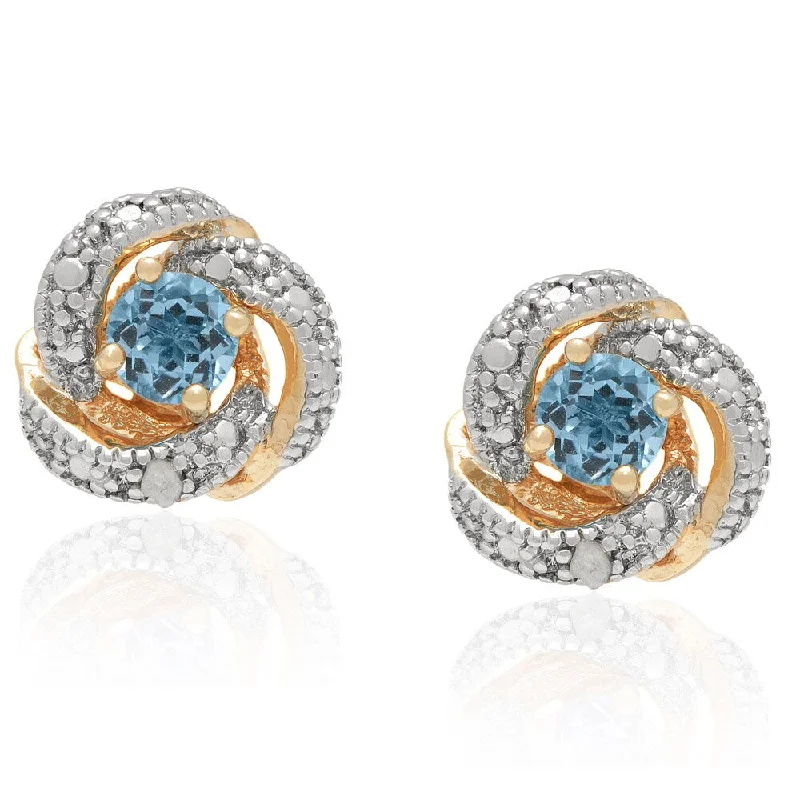 luxury agate drop pendants-Dolce Giavonna Gold Over Silver Round-cut Diamond Accent Blue Topaz Stud Earrings