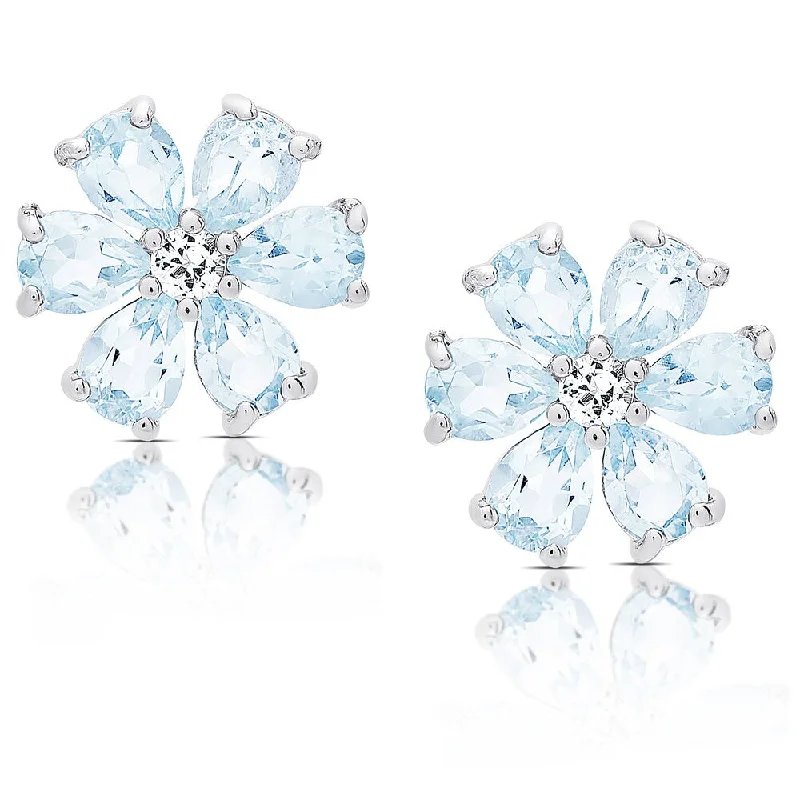 geometric jade stud earrings-Dolce Giavonna Sterling Silver Blue and White Topaz Flower Stud Earrings