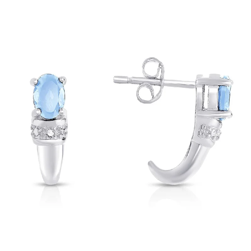 initial gold star drop earrings-Dolce Giavonna Sterling Silver Blue Topaz and Diamond Accent Stud Earring (I-J, I2-I3)