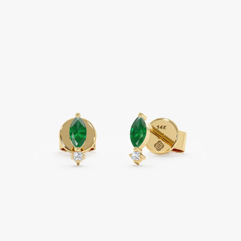 initial gold knot chokers-Marquise Emerald and Diamond Studs, Halle