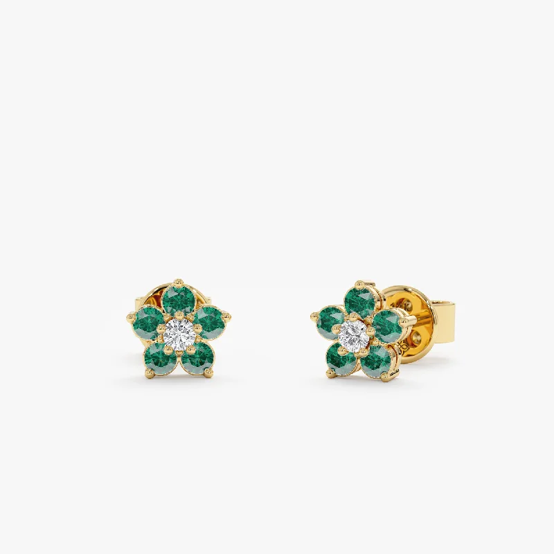 bold lapis stud earrings-Emerald Flower Studs, Alondra