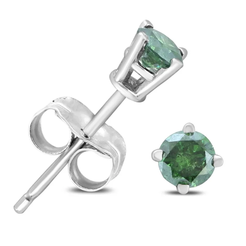 delicate spinel drop earrings-Marquee 1/4 Carat TW Round Green Diamond Solitaire Stud Earring in 10k White Gold