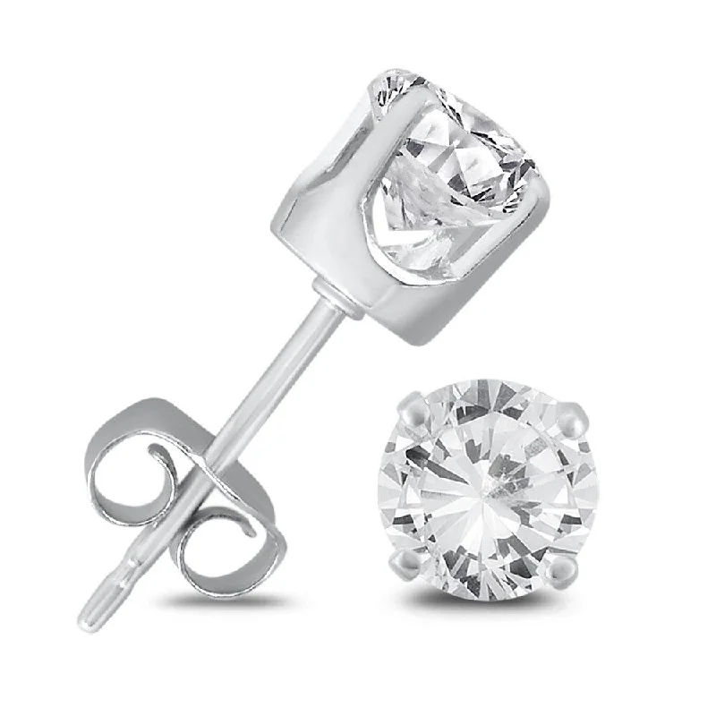 silver knot stud earrings-Marquee 14K White Gold 1 Carat TW Certified Round Diamond Solitaire Stud Earrings