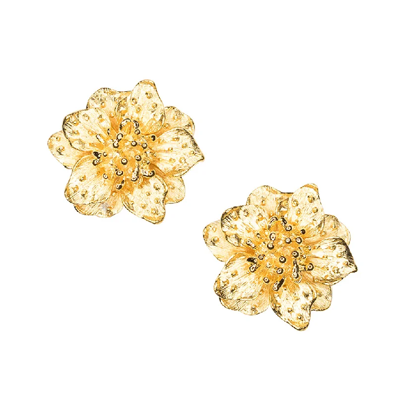 minimalist platinum pendants-Satin Gold Dogwood Flower Clip Earrings