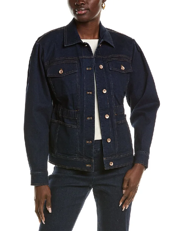 women’s running tees-Anne Klein Shirred Denim Jacket