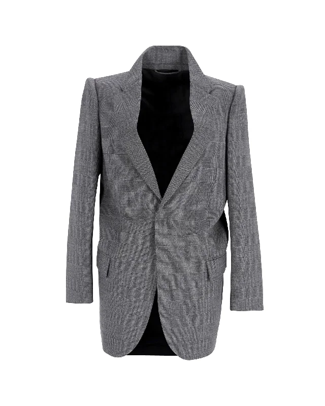 women’s hooded vests-Balenciaga Suspended Shoulder Glen Plaid Jacket in Grey Wool