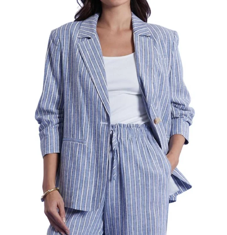 women’s mock-neck pullovers-Cooper Bermuda Stripe Jacket In Blue,white