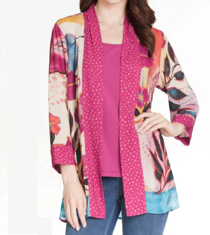 women’s merino pullovers-Crinkle Kimono Jacket In Floral Print